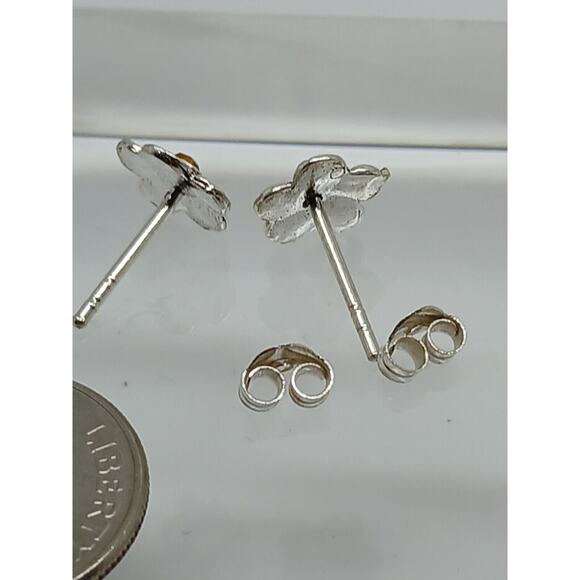 Vintage Estate Jewelry NOS .925 Sterling Silver Clear AB Crystal Flower Earrings - Picture 3 of 8